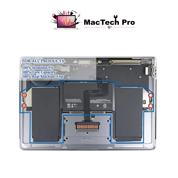Fresh full-capacity A2179 battery fitted on an ESD-safe bench — MacTech Pro Dubai