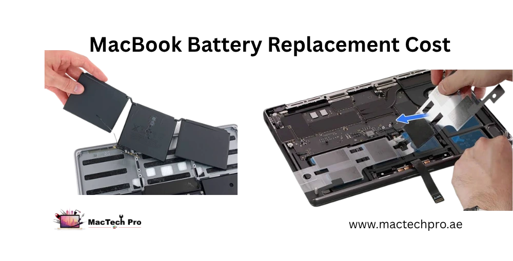 MacBook battery replacement cost Dubai 2026 — genuine batteries fitted with proper adhesive by MacTech Pro, full price list by model
