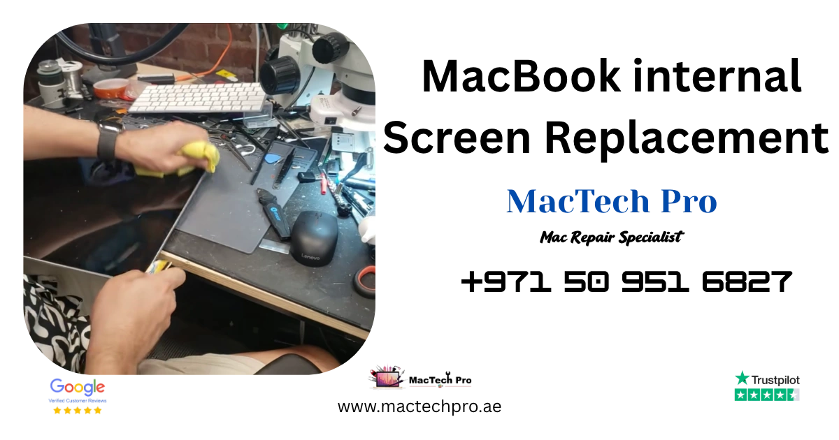 MacTech Pro's anti-static, dust-free workstation for MacBook internal screen replacement in Dubai