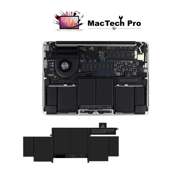 Fresh full-capacity A1502 battery fitted on an ESD-safe bench — MacTech Pro Dubai