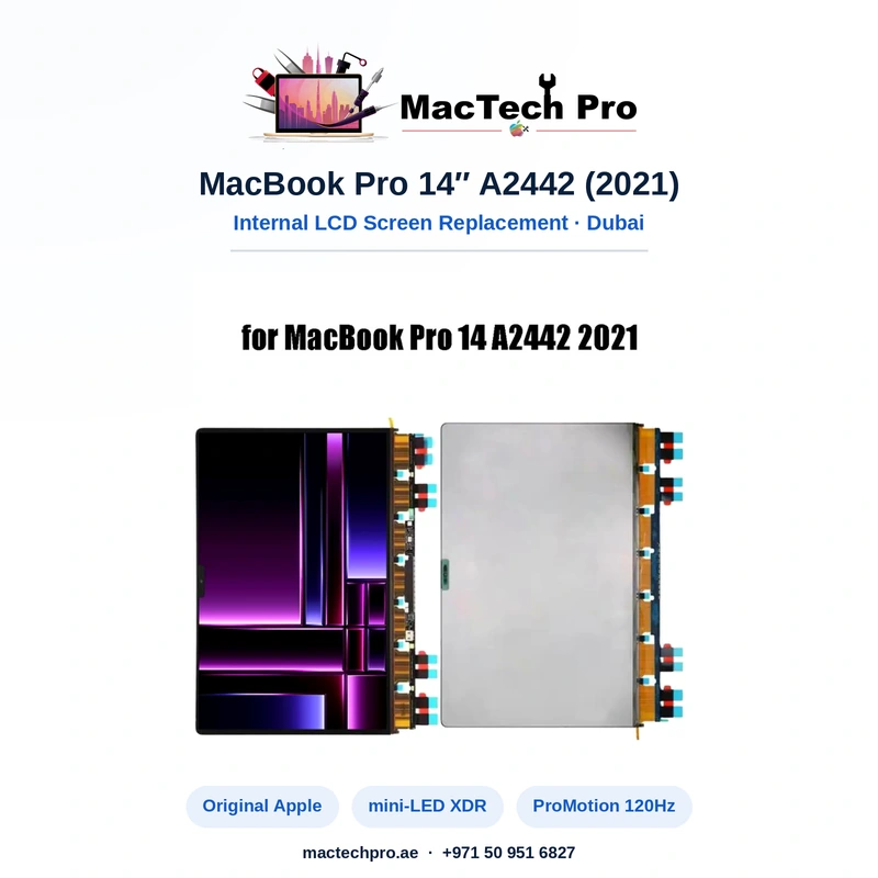 Original Apple panel for the A2442 fitted and sealed with original adhesive tape - MacTech Pro Dubai