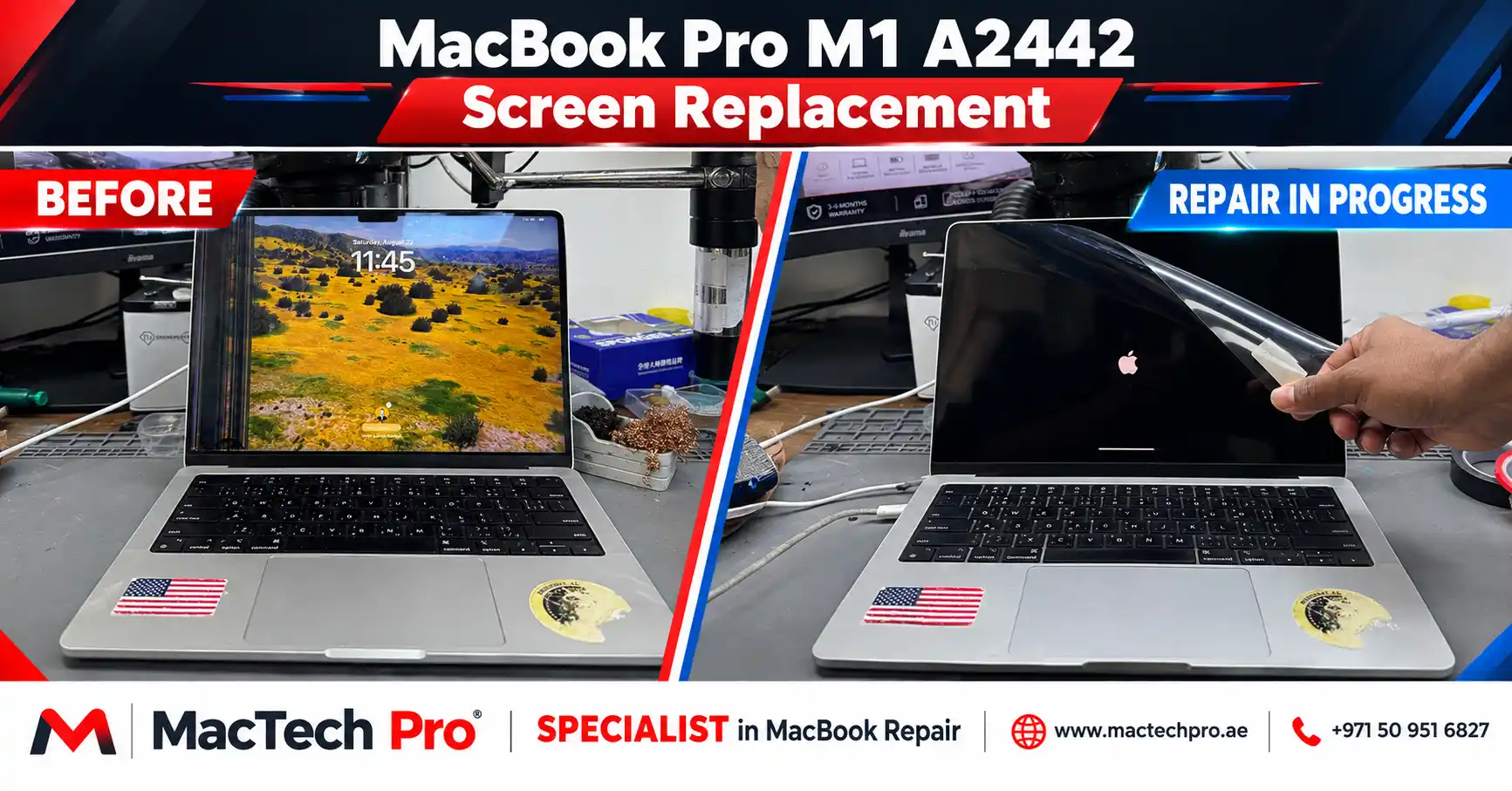 MacBook Pro 14-inch M1 Pro / M1 Max (A2442) internal screen replacement with an original Apple panel in Dubai - MacTech Pro