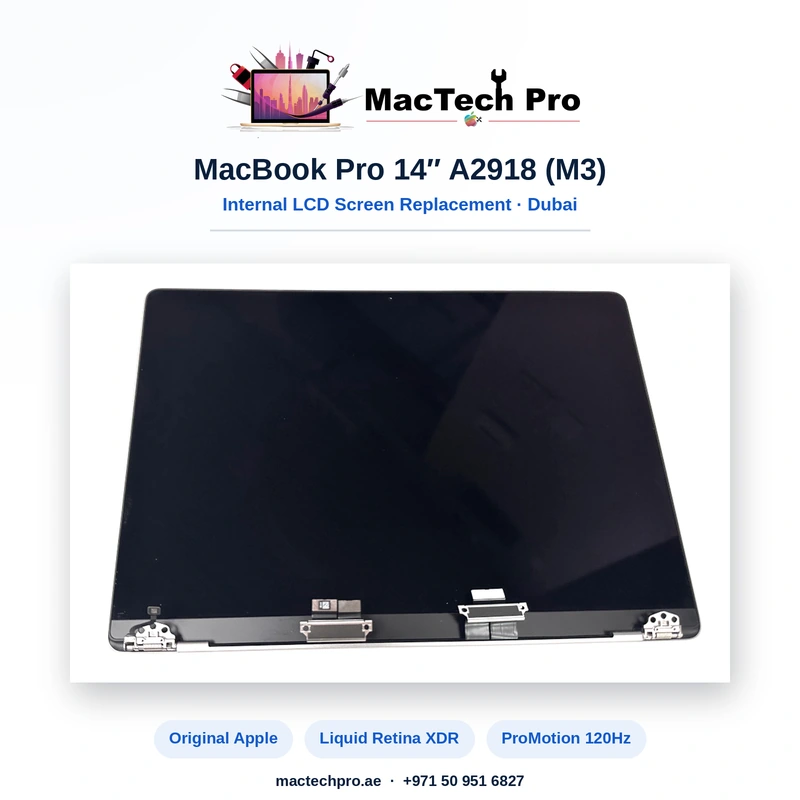 Original Apple panel for the A2918 fitted and sealed with original adhesive tape - MacTech Pro Dubai