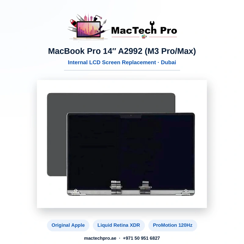 Original Apple panel for the A2992 fitted and sealed with original adhesive tape - MacTech Pro Dubai