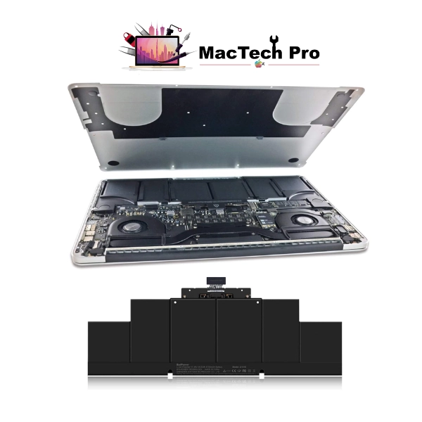 Fresh full-capacity A1398 battery fitted on an ESD-safe bench — MacTech Pro Dubai