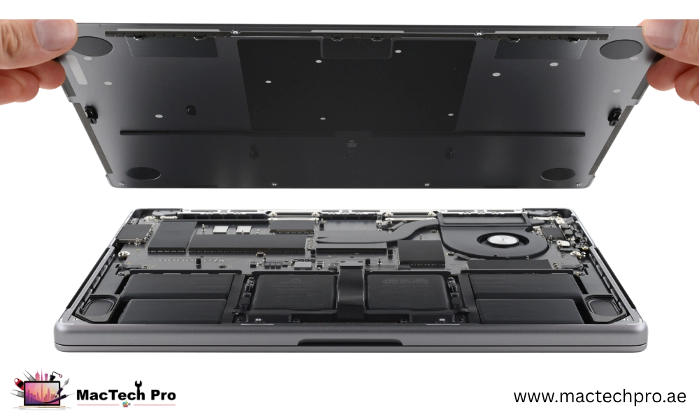 Component-level MacBook Pro 16″ M4 Max logic board repair in Dubai