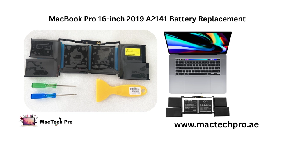 MacBook Pro 16-inch 2019 A2141 battery replacement in Dubai — fresh full-capacity cell fitted, MacTech Pro