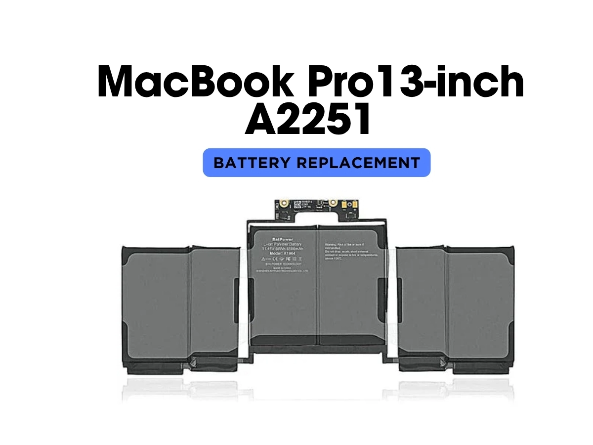 Fresh full-capacity A2159 battery fitted into a two-port MacBook Pro 13-inch 2019 on an ESD-safe bench — MacTech Pro Dubai