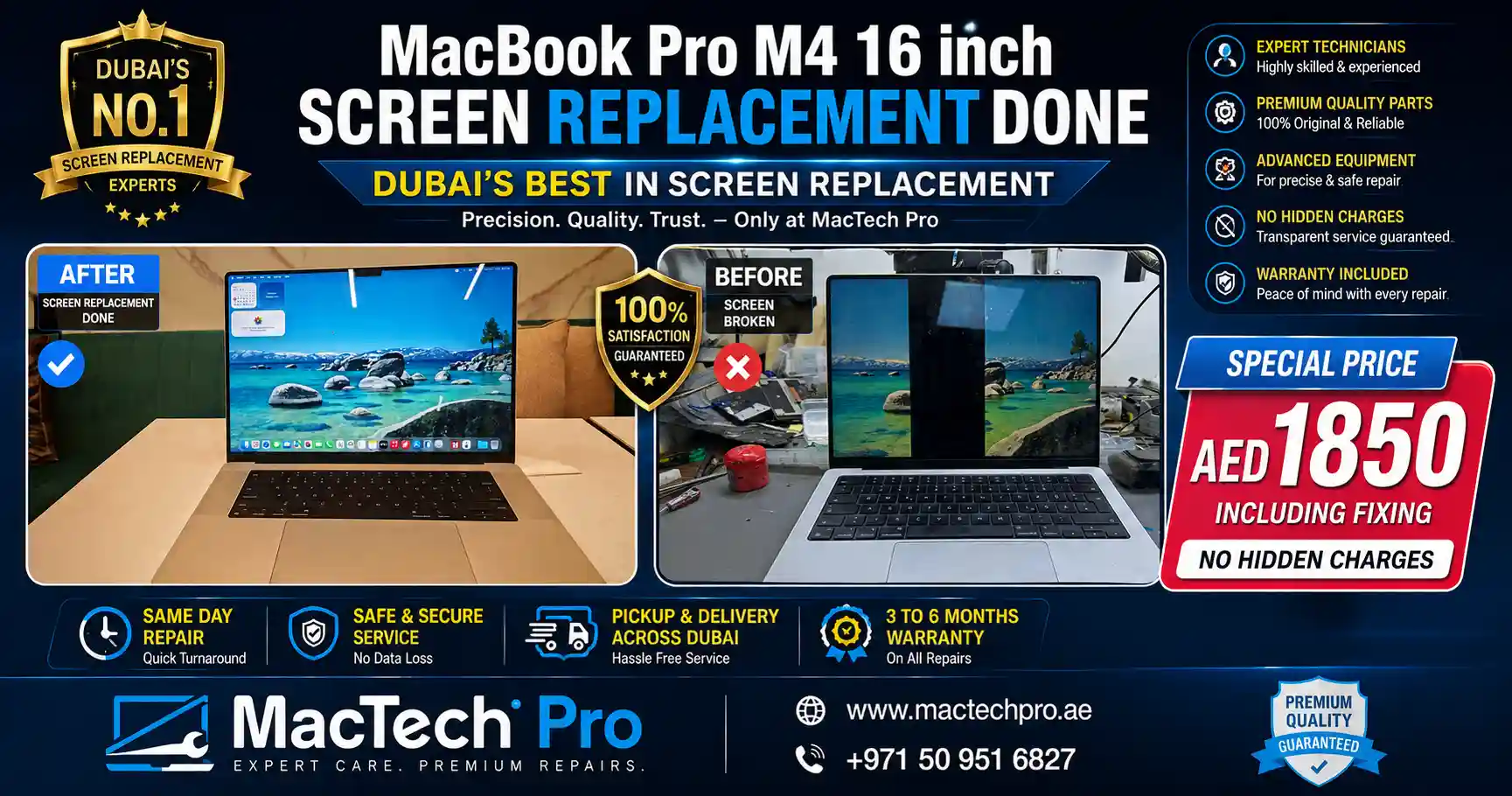 MacBook Pro M4 16-inch internal screen replacement with an original Apple panel in Dubai — MacTech Pro
