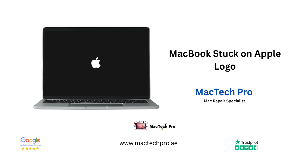 MacBook stuck on the Apple logo, unable to boot past the startup screen — MacTech Pro Dubai